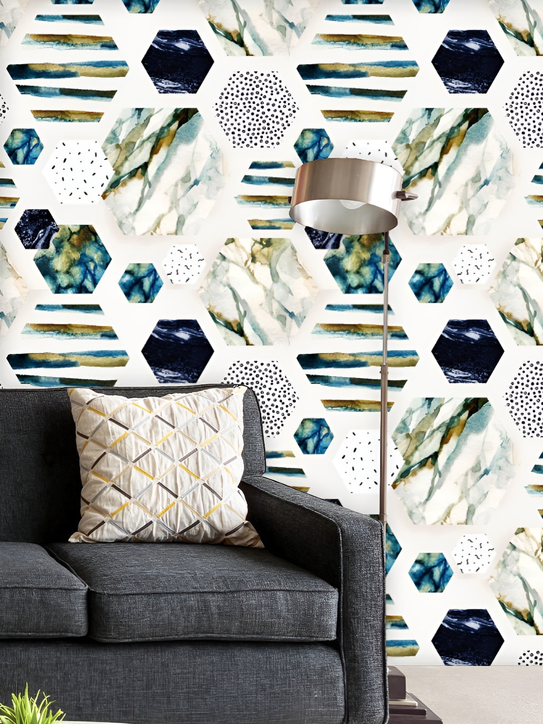 

ArtzFolio Printed UV-Resistant Anti-Bacterial Watercolor Hexagons Peel & Stick Wallpaper, Multi