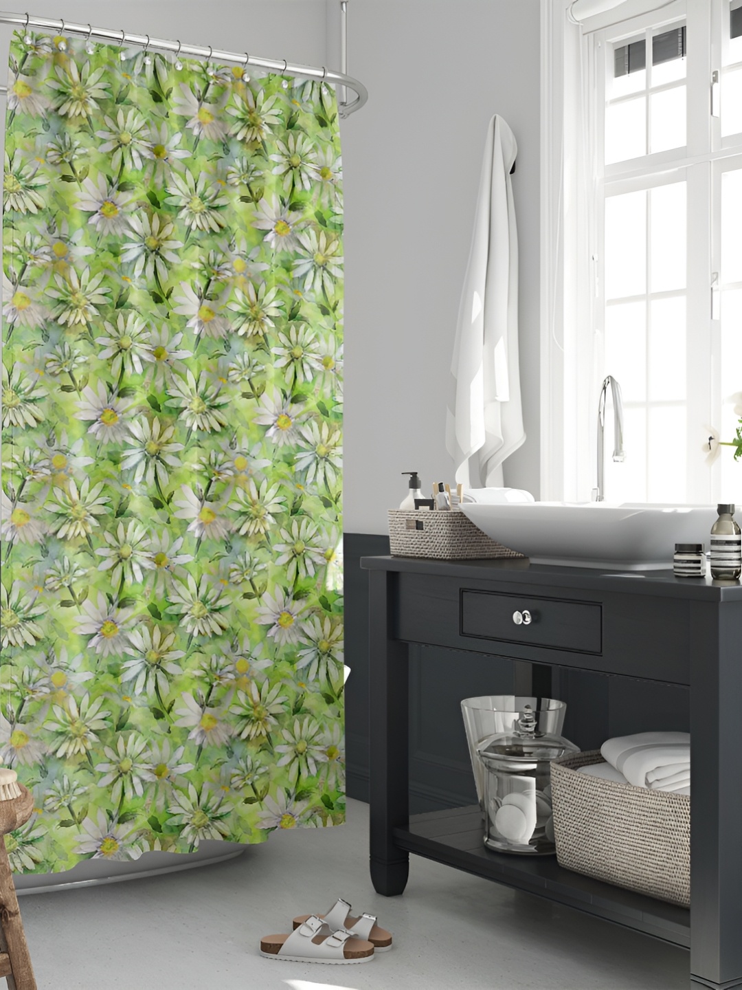 

ArtzFolio Green & White Printed Waterproof Shower Curtains