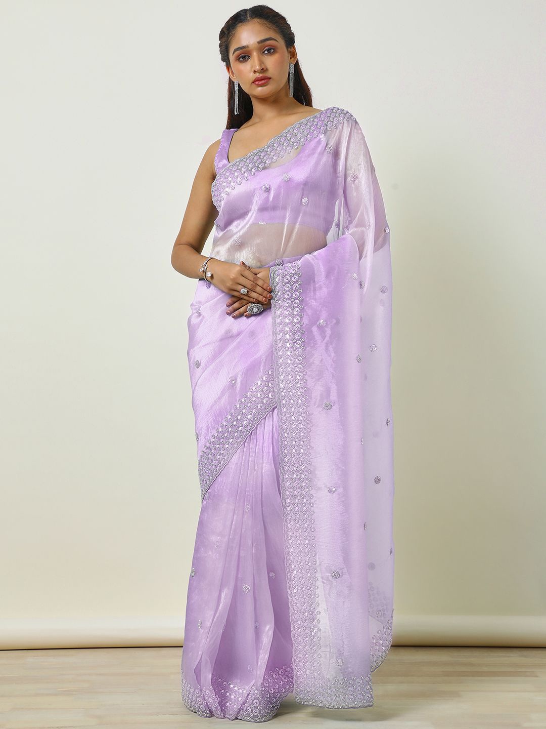 

Soch Women Embellished Sequinned Organza Saree, Lavender