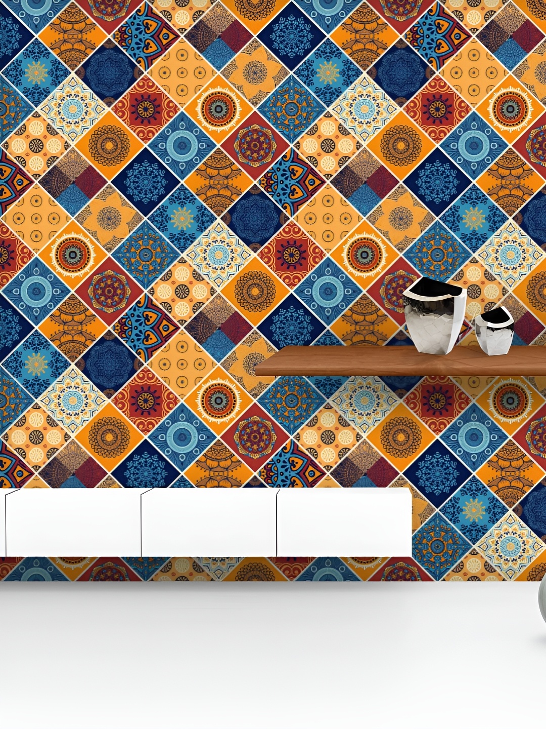 

ArtzFolio Yellow & Blue Floral Printed UV Resistant Wallpaper