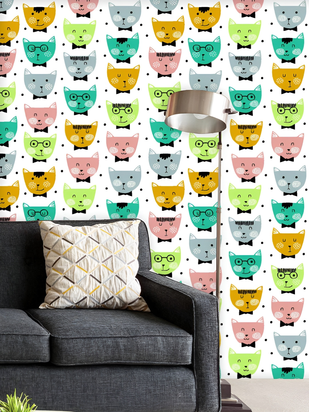 

ArtzFolio Printed UV-Resistant Anti-Bacterial Cute Cats Pattern Peel & Stick Wallpaper, Multi