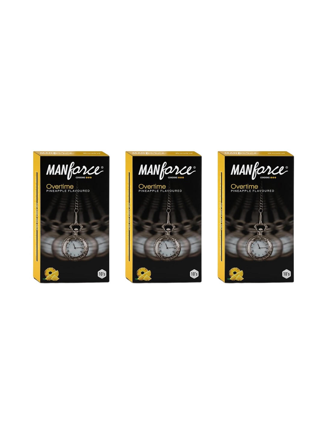 

Manforce Set Of 3 Overtime Pineapple Flavored Condoms - 10Pcs Each, Black