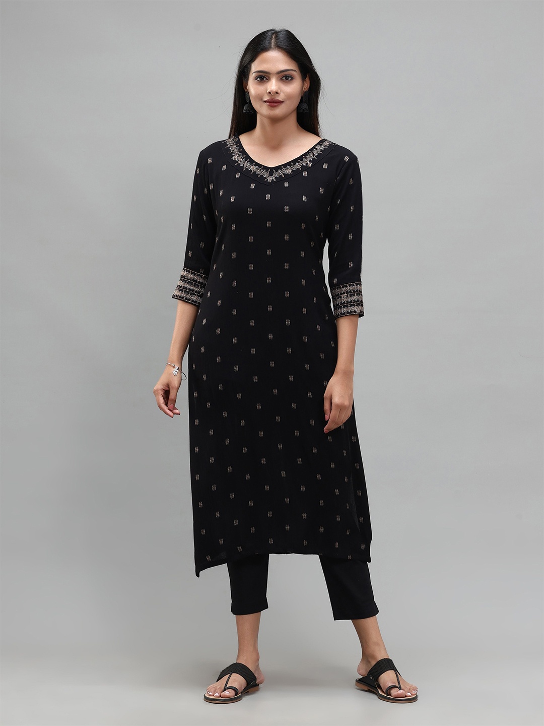 

Vismay Woven Design Work Kurta, Black