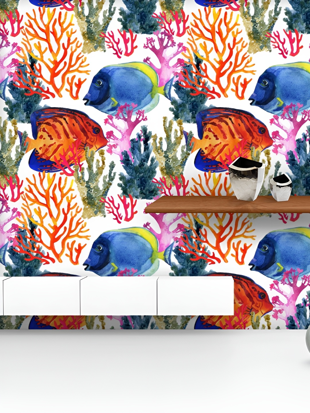 

ArtzFolio Printed UV-Resistant Anti-Bacterial Corals Fishes Peel & Stick Wallpaper, Multi