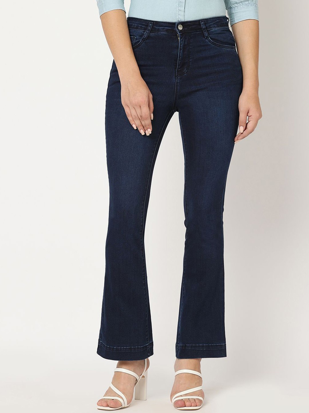 

Kraus Jeans Women Flared High-Rise Light Fade Jeans, Blue