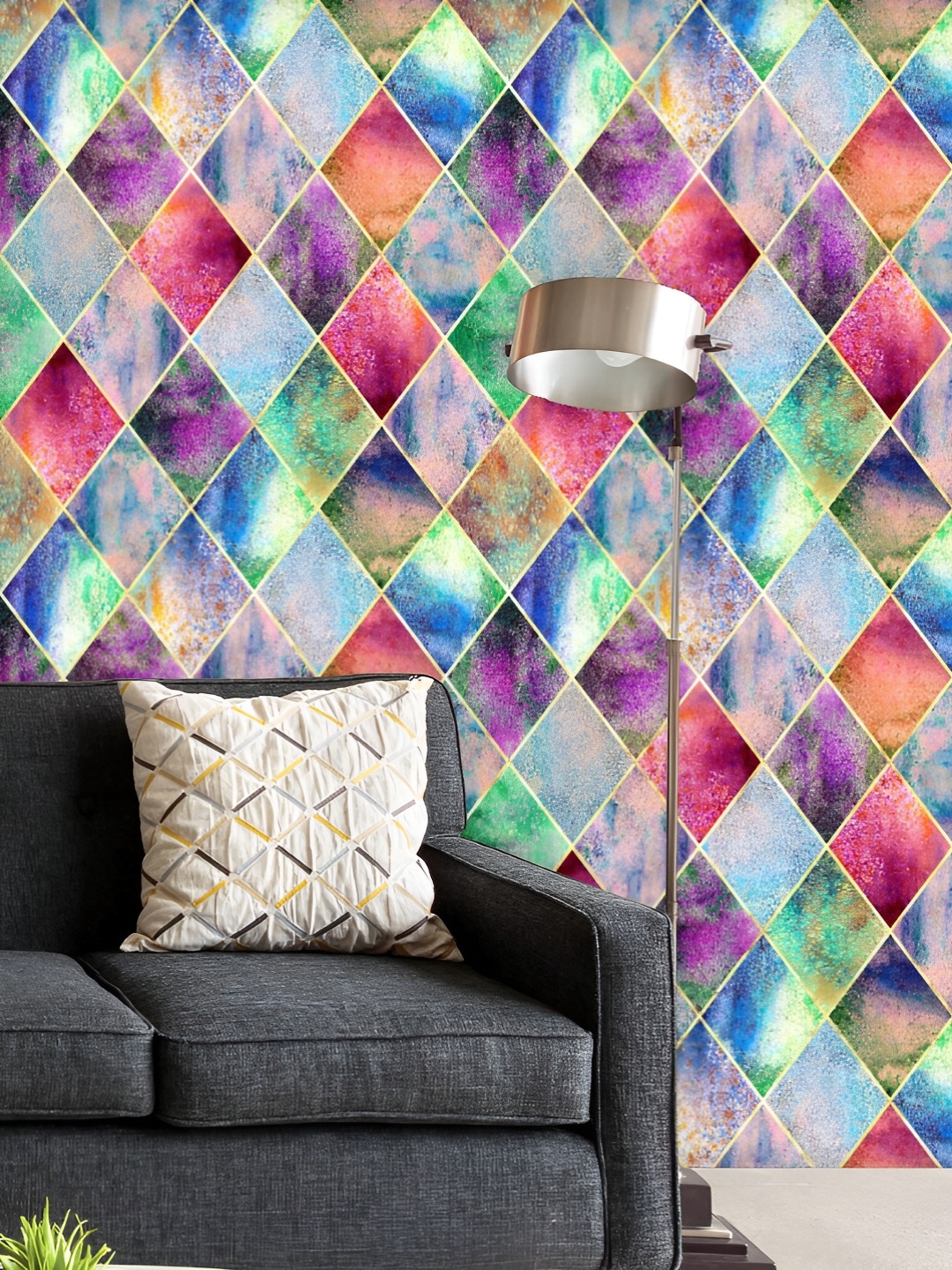 

ArtzFolio Printed UV-Resistant Anti-Bacterial Watercolor Geometric Plaid Peel & Stick Wallpaper, Multi