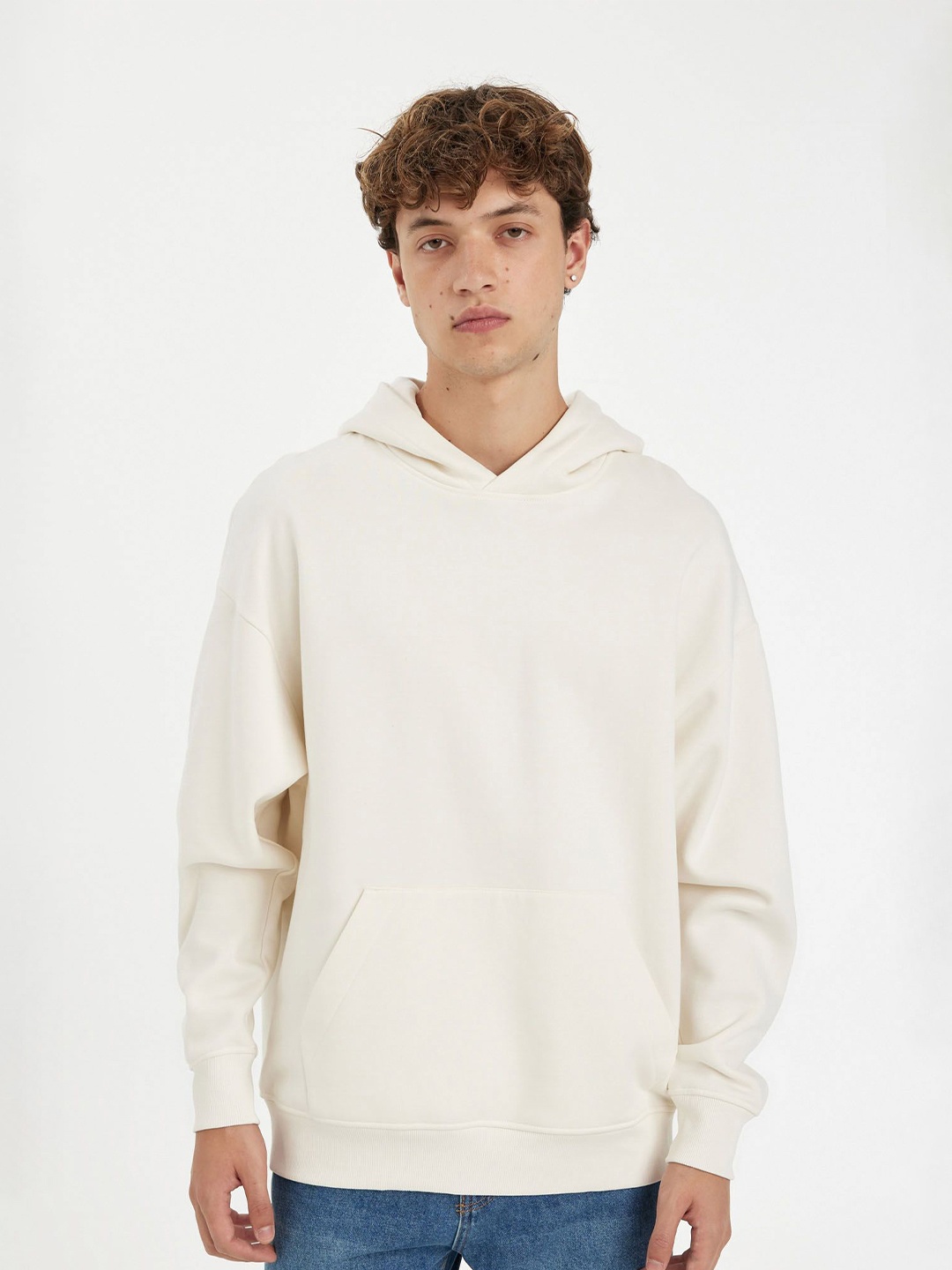 

DeFacto Men Cotton Hooded Sweatshirts, Off white