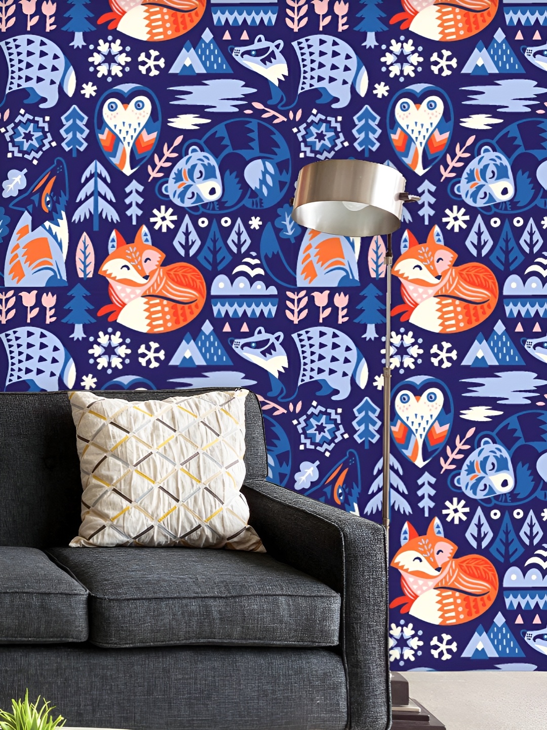 

ArtzFolio Printed UV-Resistant Anti-Bacterial Scandinavian Woodland Animals Peel & Stick Wallpaper, Multi