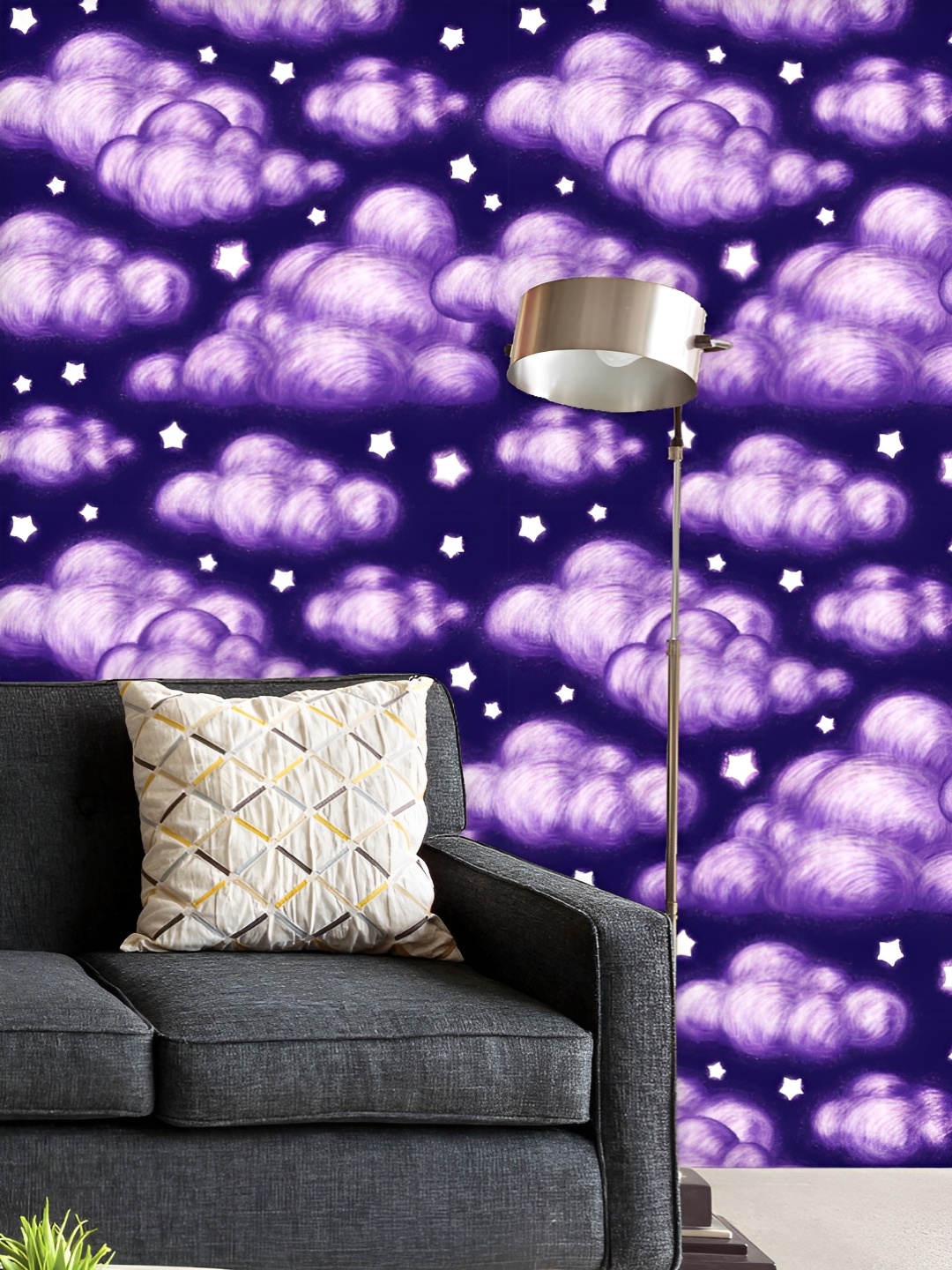 

ArtzFolio Printed UV-Resistant Anti-Bacterial Night Sky Clouds & Stars Peel & Stick Wallpaper, Multi