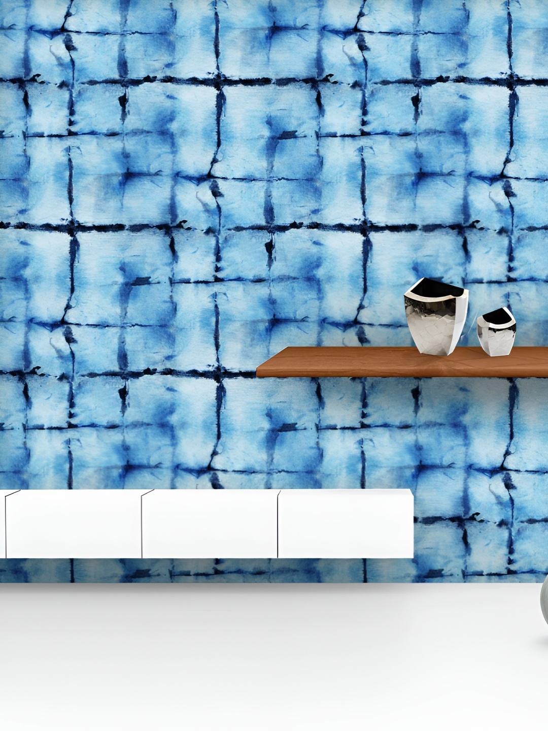 

ArtzFolio Printed UV-Resistant Anti-Bacterial Shibori Indigo Batik Peel & Stick Wallpaper, Multi