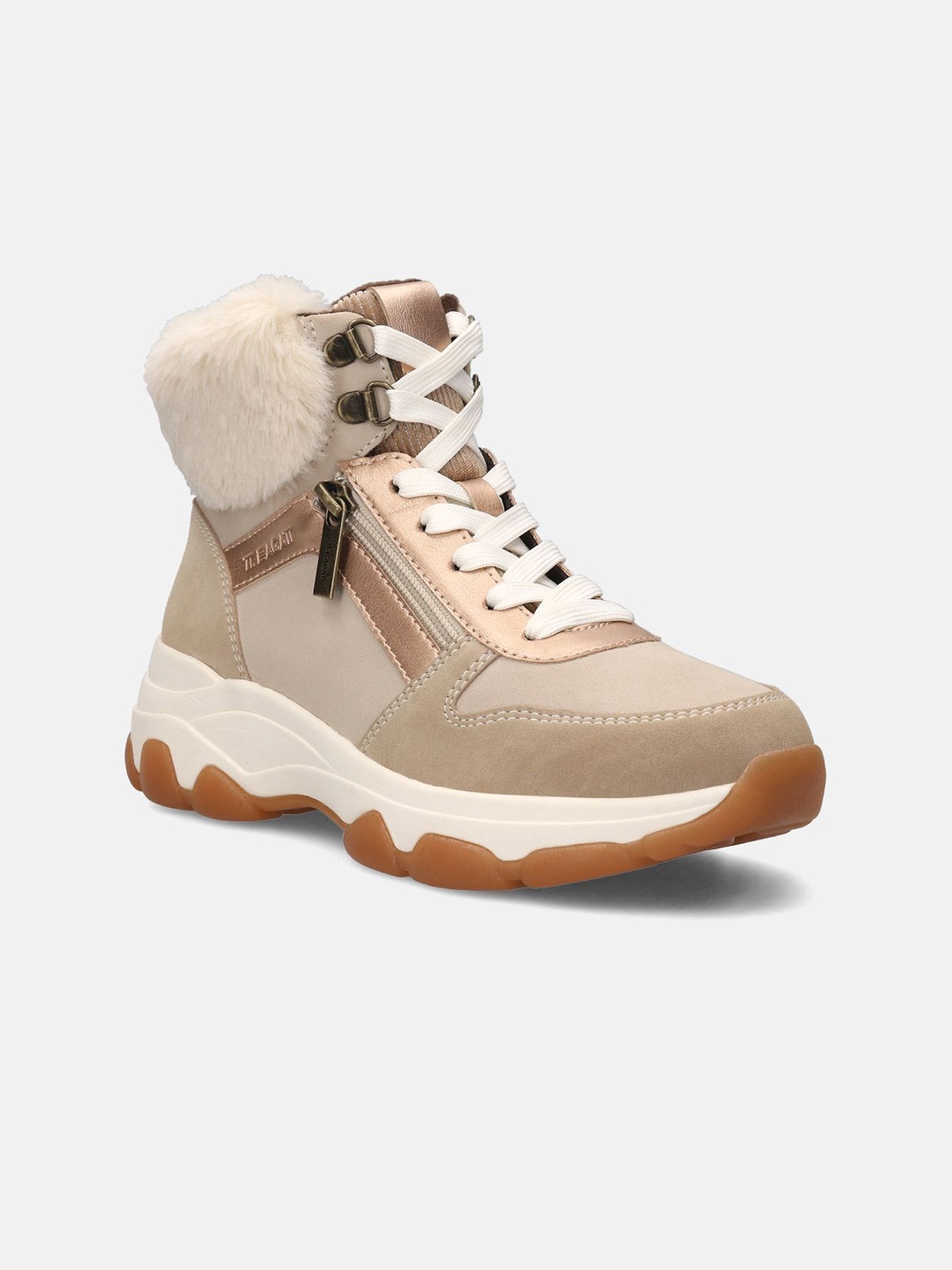 

BAGATT Women Round Toe High-Top Sneakers, Beige