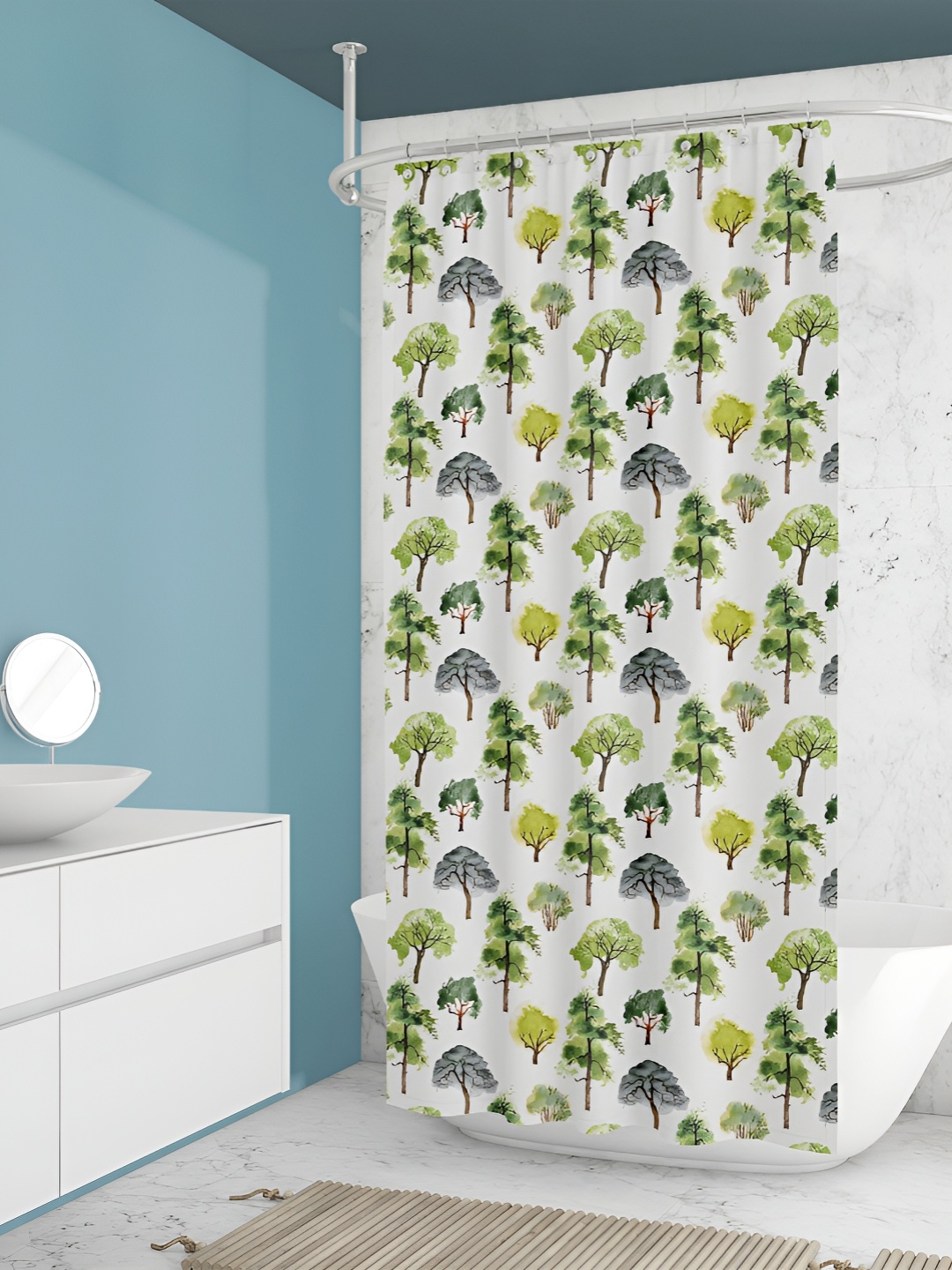 

ArtzFolio White & Green Printed Water Proof Shower Curtain