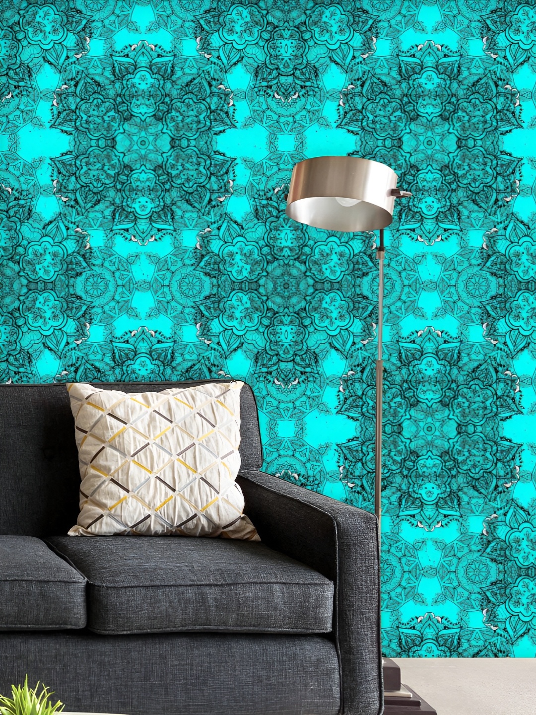 

ArtzFolio Printed UV-Resistant Anti-Bacterial Blue Traditional Damask Peel & Stick Wallpaper, Multi