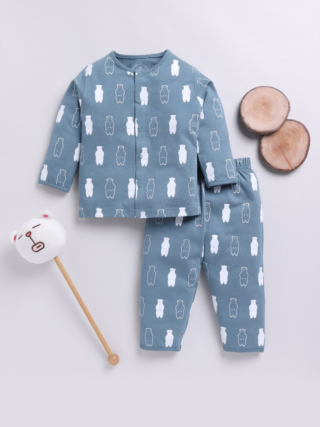 

Clt.s Kids Pure Cotton Graphic Printed Round Neck Long Sleeves Night suit, Blue