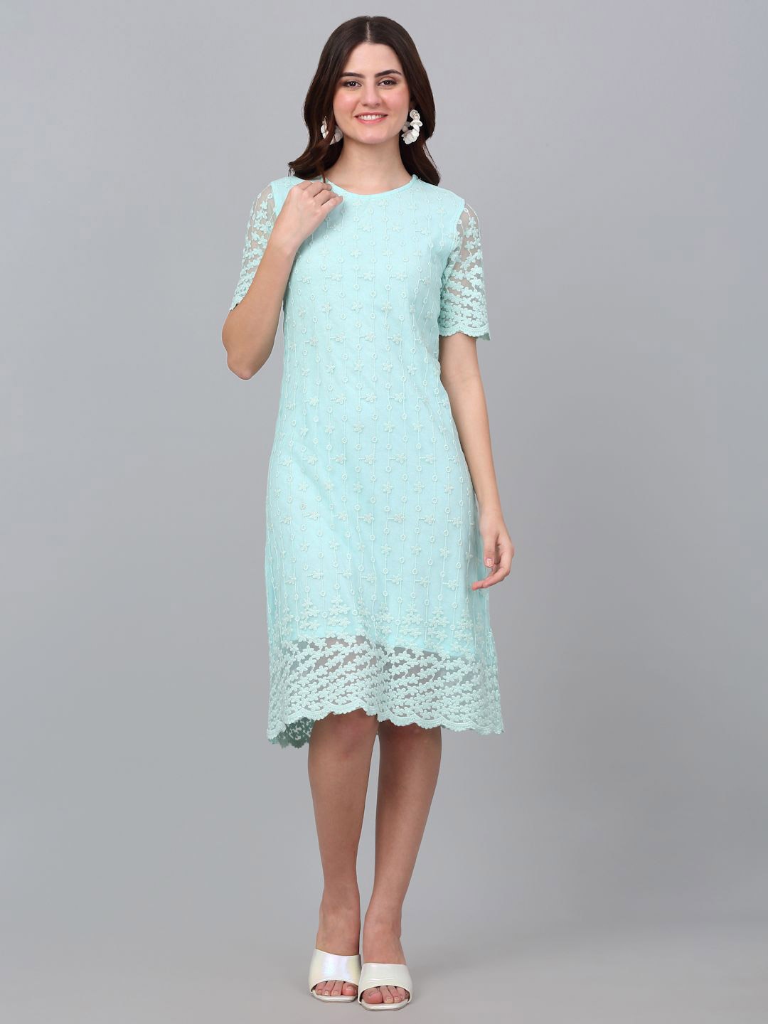 

Dressitude Embroidered Lace A-Line Dress, Sea green