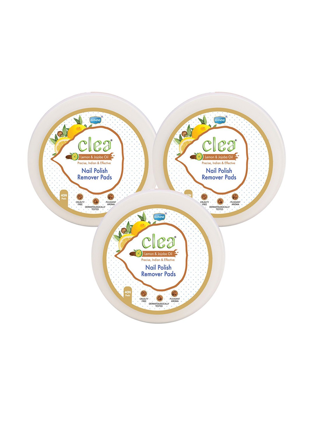 

Clea Set of 3 Lemon & Jojoba Oil Nail Polish Remover Pads - 40 N Pads Each, White