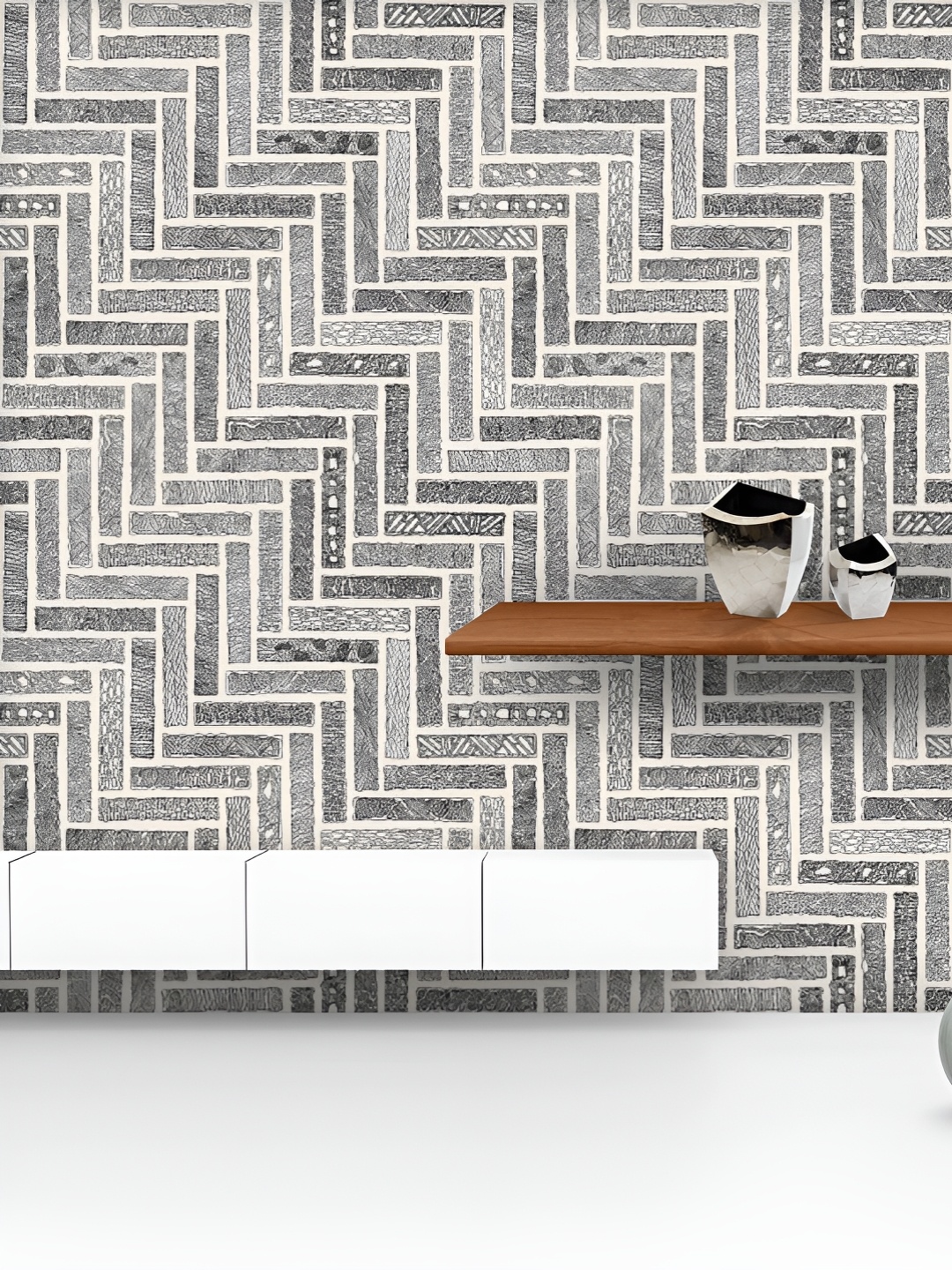 

ArtzFolio Printed UV-Resistant Anti-Bacterial Monochrome Doodle Herringbone Peel & Stick Wallpaper, Multi