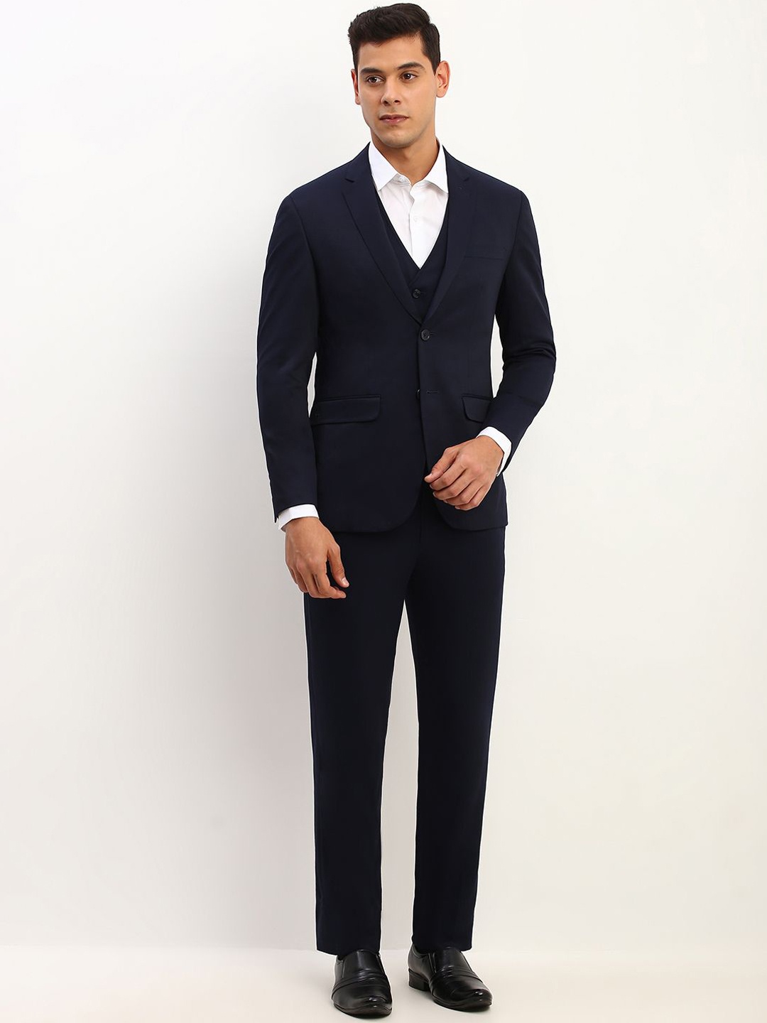 

Allen Solly Men Slim-Fit Single-Breasted Three Piece Suits, Navy blue