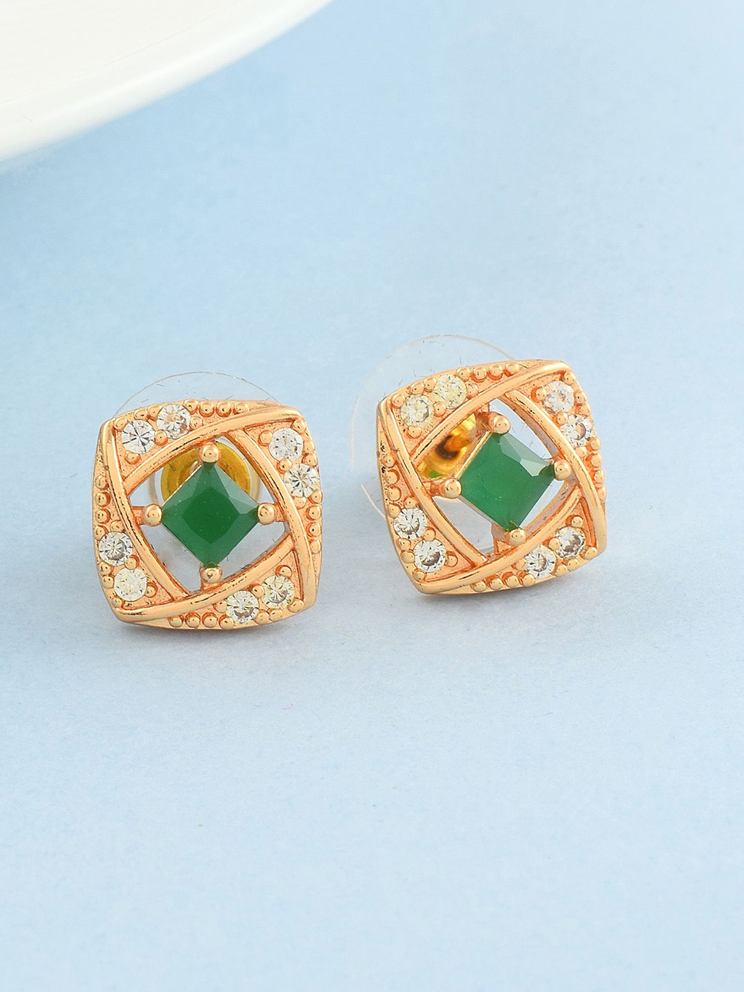 

MEMOIR Gold Plated Emerald Studded Contemporary Drop Earrings