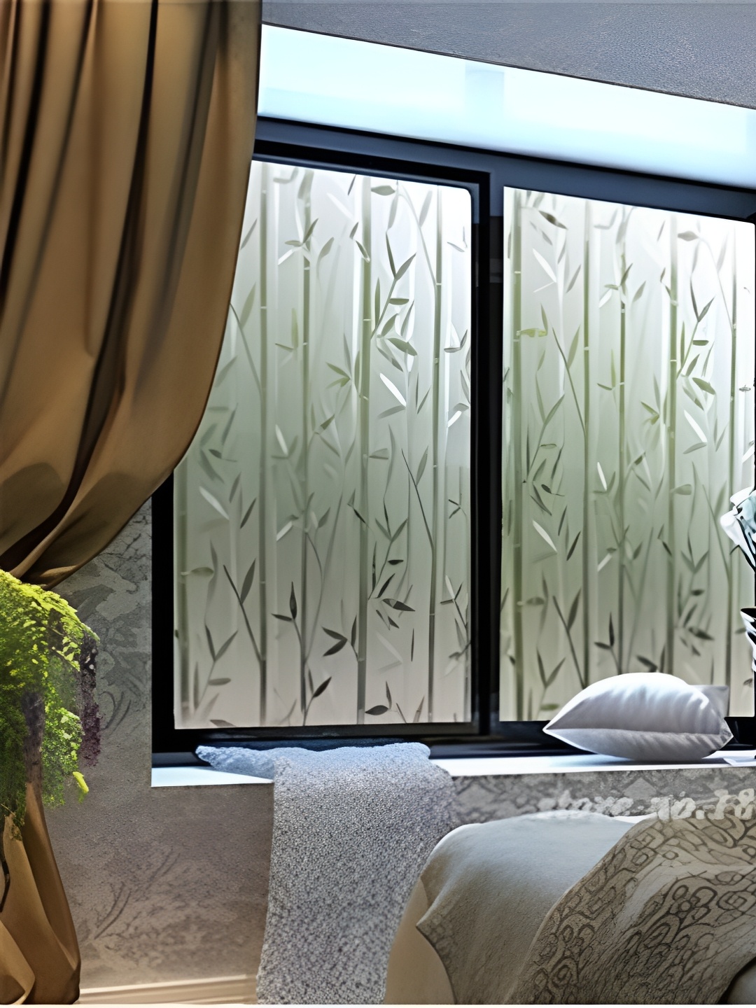 

CVANU Transparent Floral Printed Self Adhesive Window Film Sticker