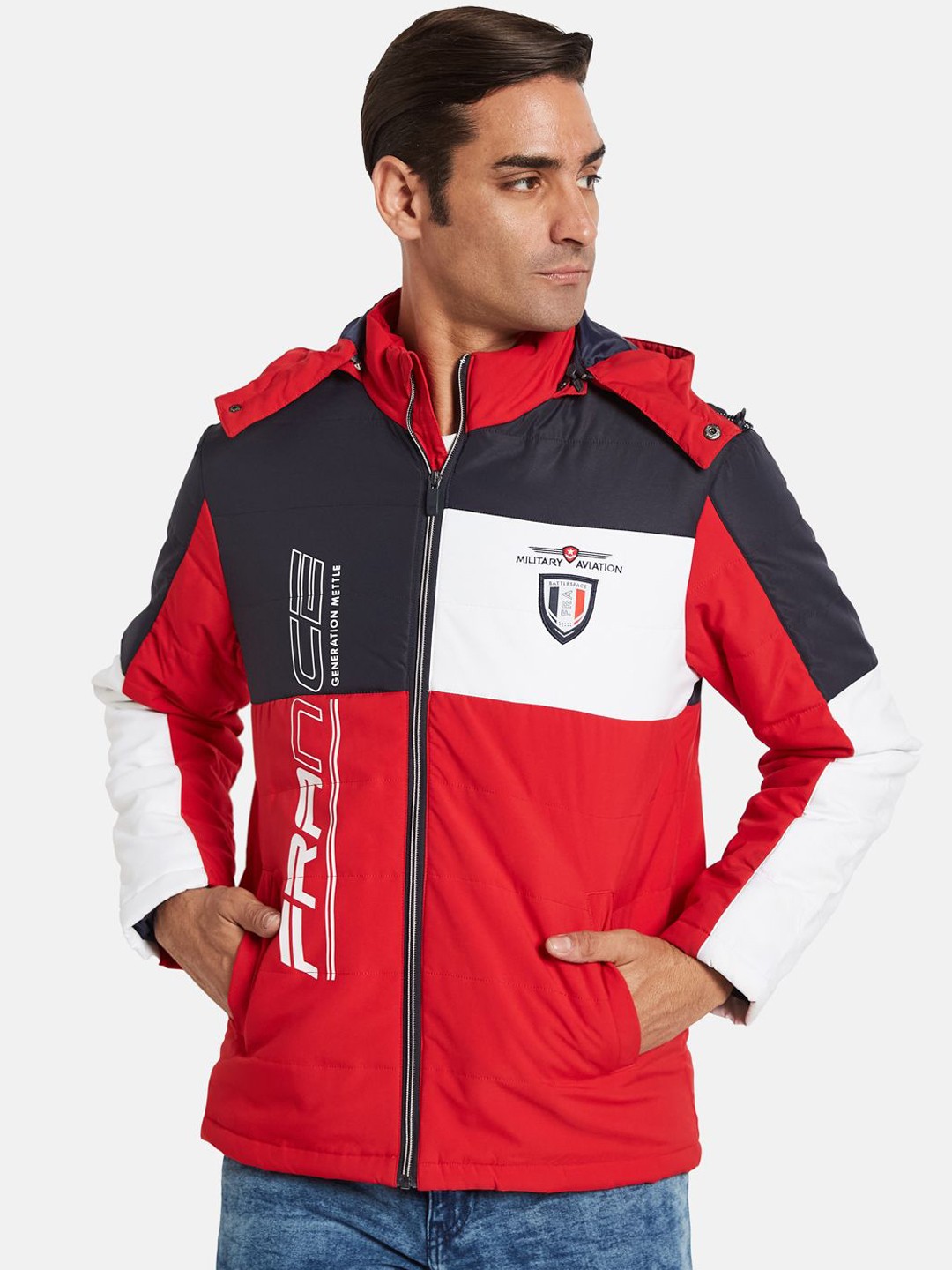 

METTLE Men Colourblocked Jacket, Red