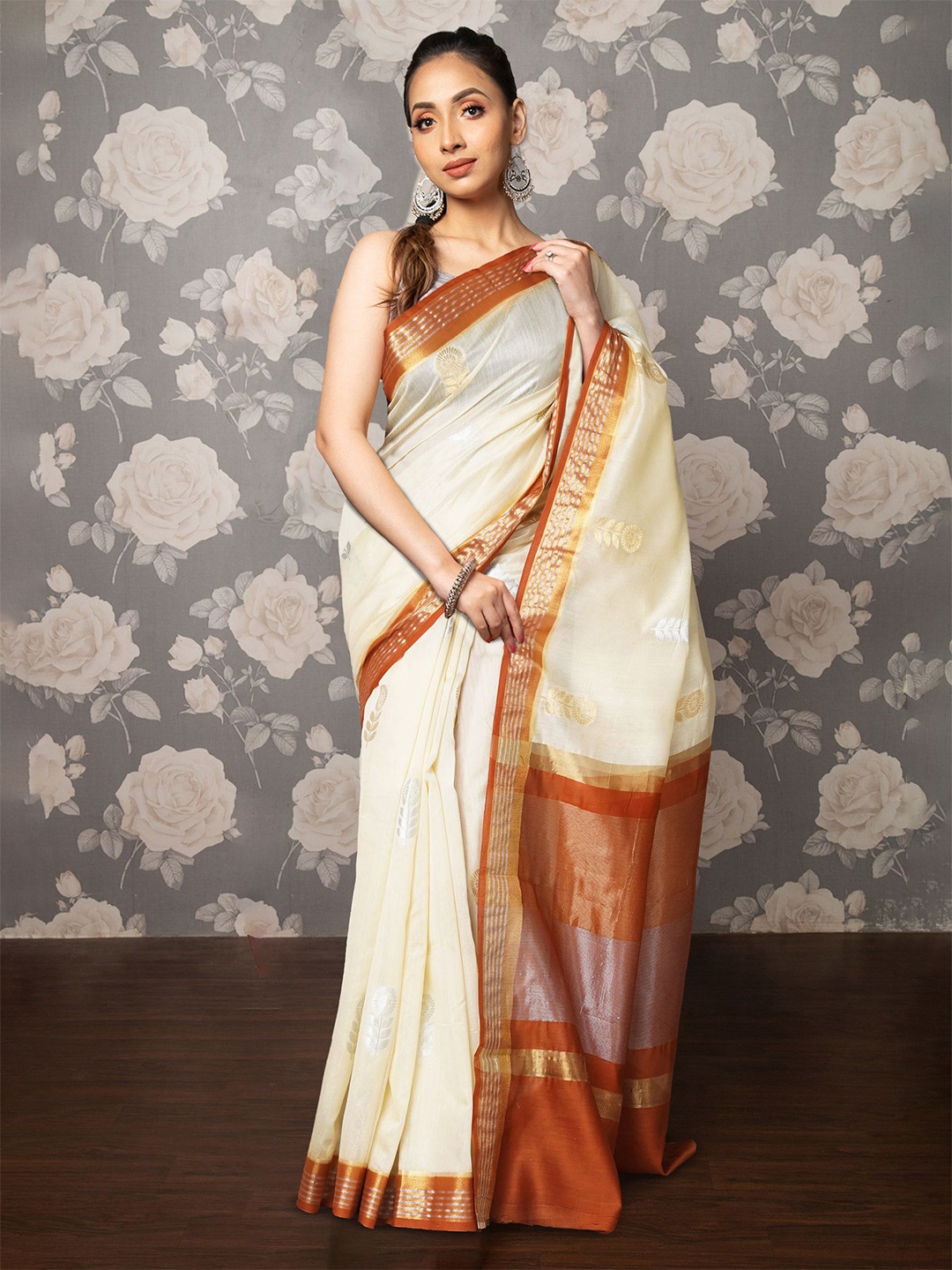 

Unnati Silks Woven Design Handloom Uppada Saree, Cream
