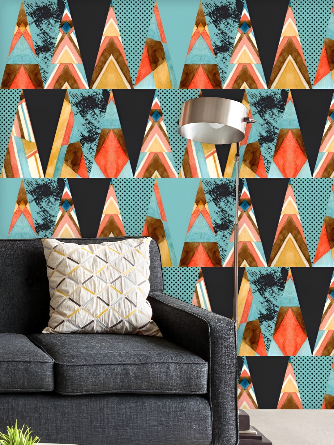 

ArtzFolio Printed UV-Resistant Anti-Bacterial Abstract Geometrical Triangles Peel & Stick Wallpaper, Multi