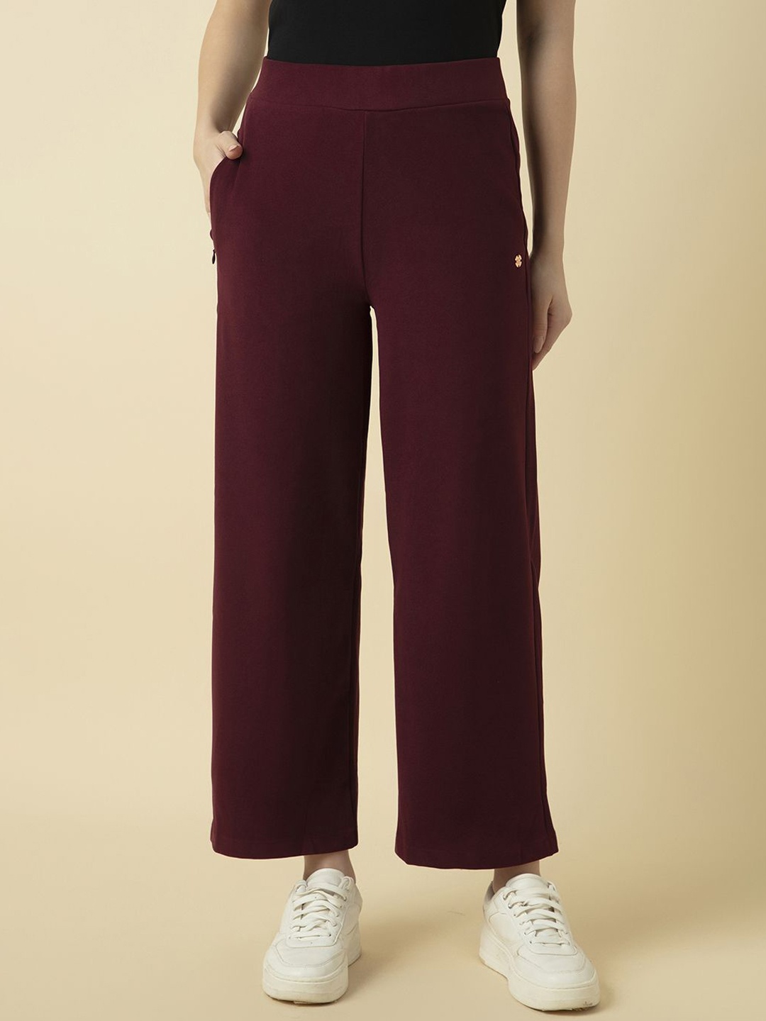 

Van Heusen Athleisure Women Zipper Pocket High Waist Wide Leg Pant, Burgundy