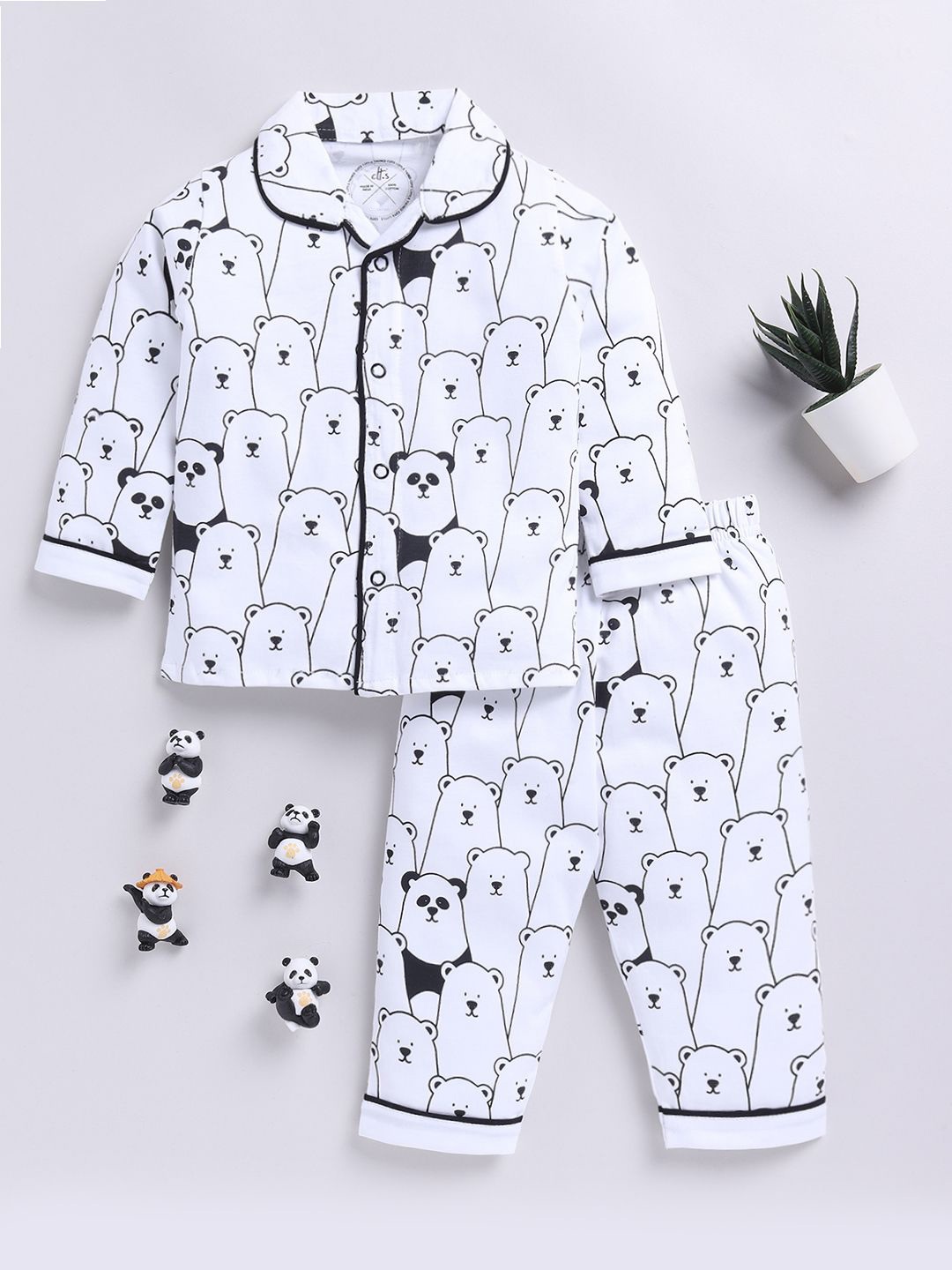

Clt.s Kids Graphic Printed Long Sleeves Pure Cotton Night suit, White