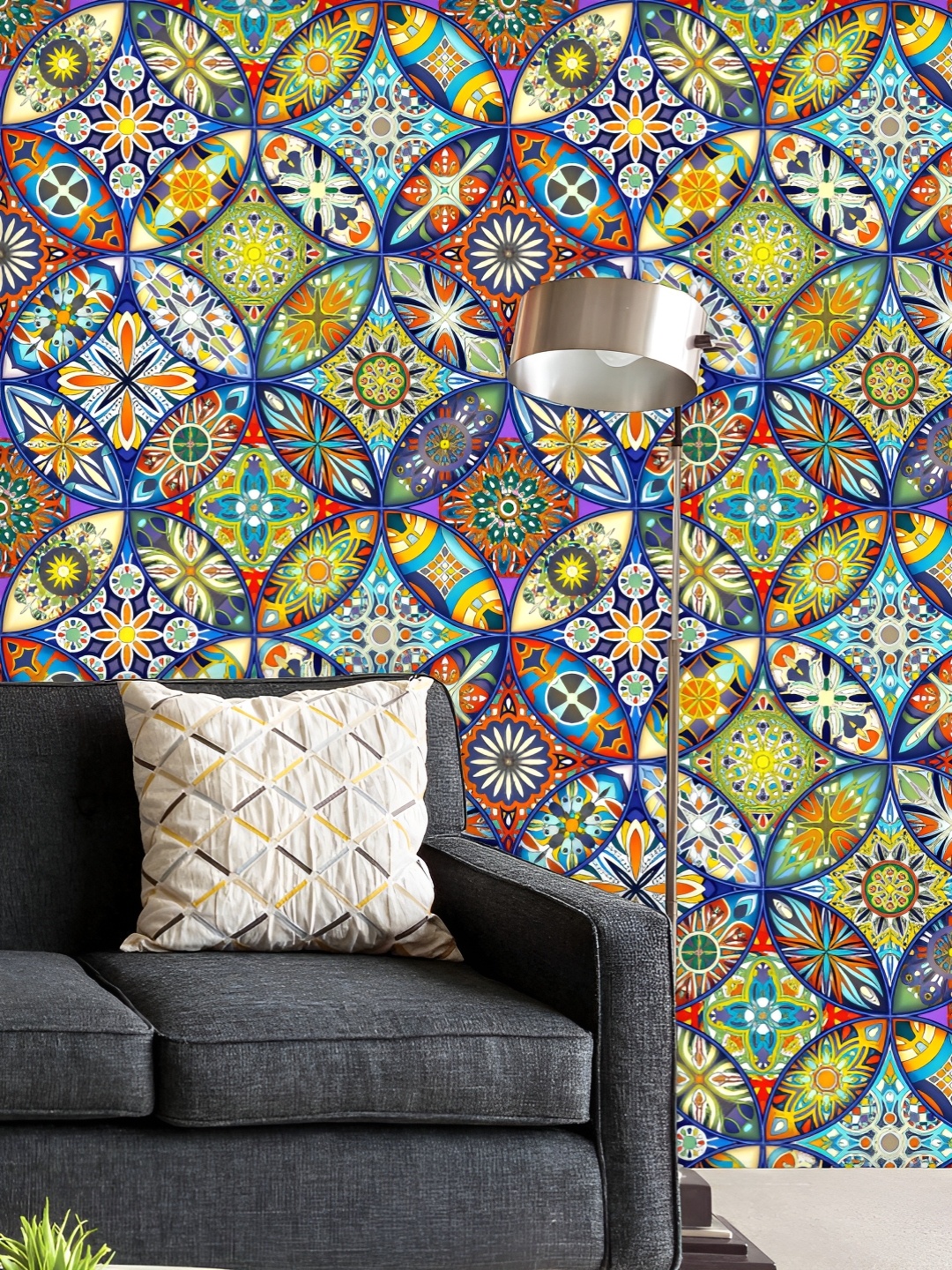 

ArtzFolio Printed UV-Resistant Anti-Bacterial Ethnic Floral Mandala Peel & Stick Wallpaper, Multi
