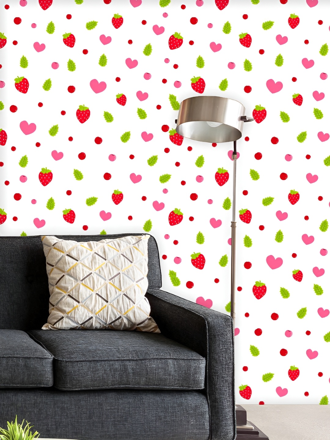 

ArtzFolio Printed UV-Resistant Anti-Bacterial Strawberry And Hearts Peel & Stick Wallpaper, Multi