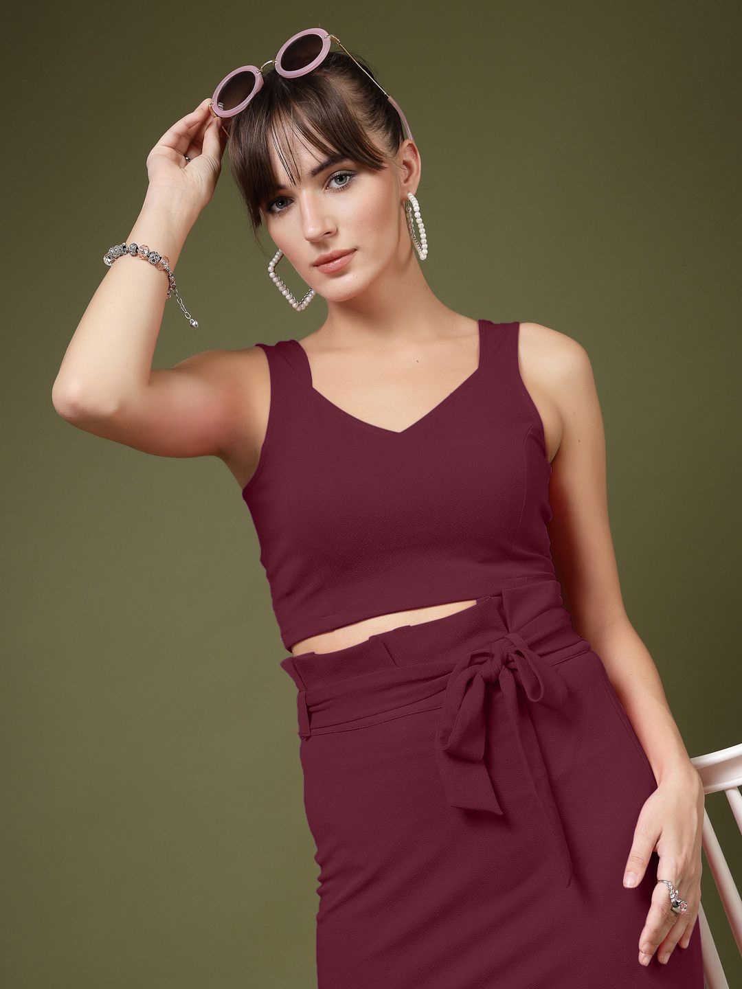 

Oomph! Women V-Neck Sleeveless Crop Top, Purple