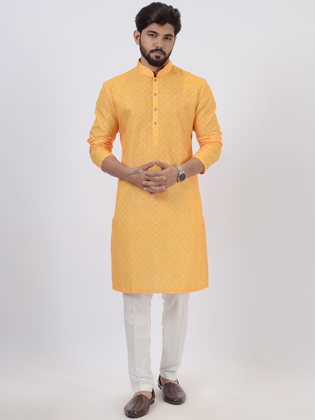 

azania Bandhani Printed Straight Kurta with Pyjamas, Yellow