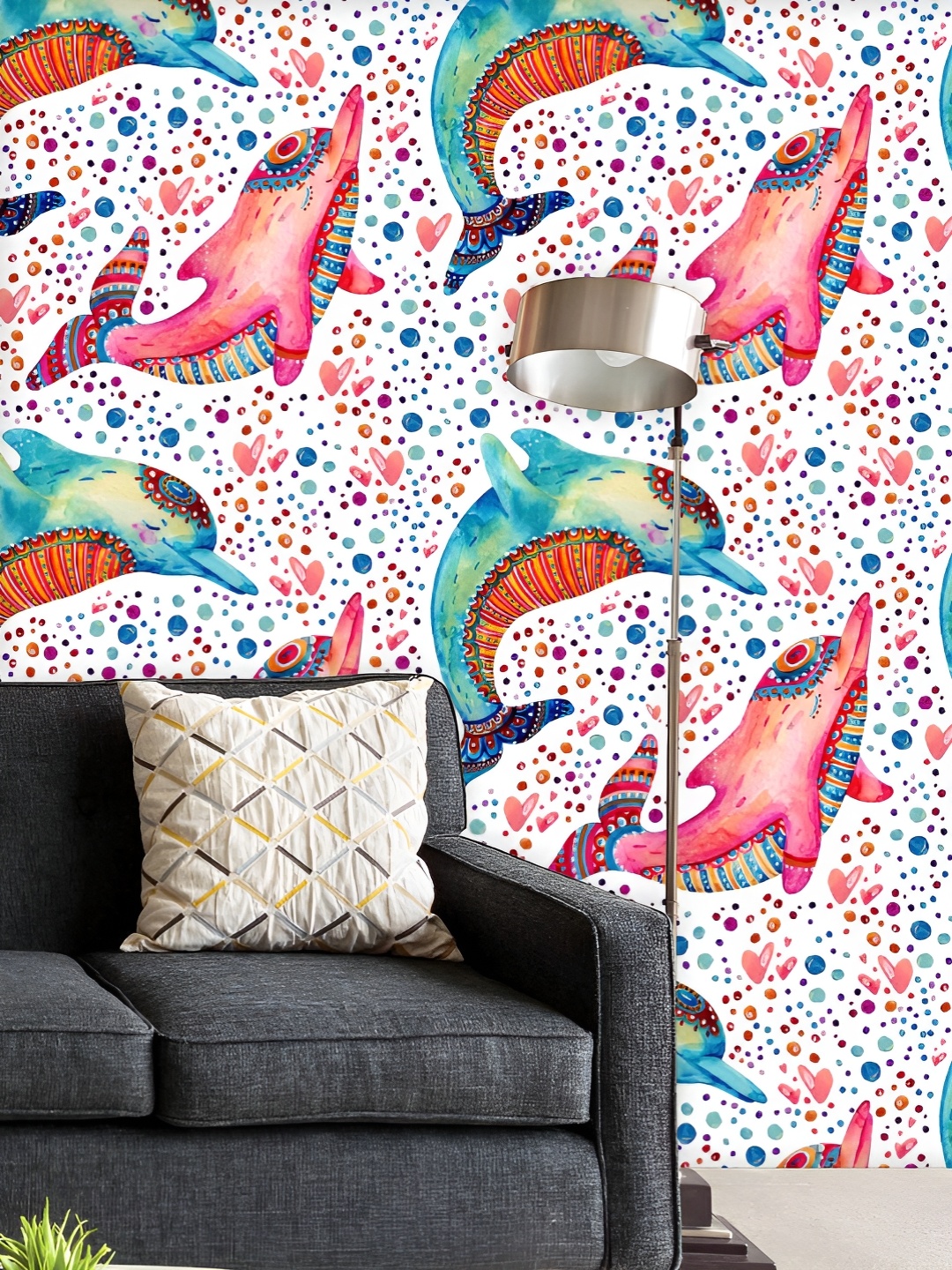 

ArtzFolio Printed UV-Resistant Anti-Bacterial Cartoon Dolphins With Bubbles Peel & Stick Wallpaper, Multi