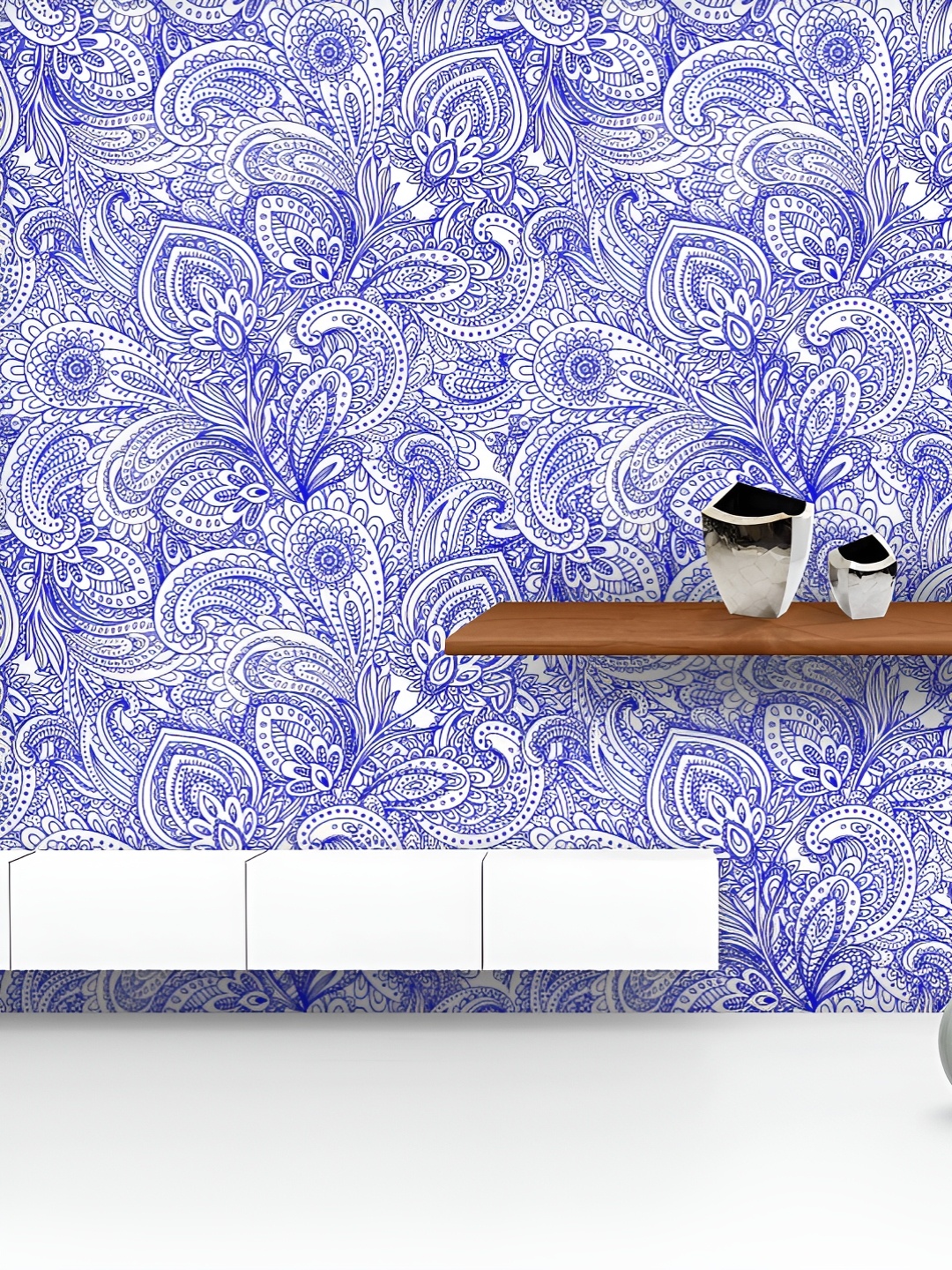 

ArtzFolio Printed UV-Resistant Anti-Bacterial Blue Vintage Floral Leaves Peel & Stick Wallpaper, Multi