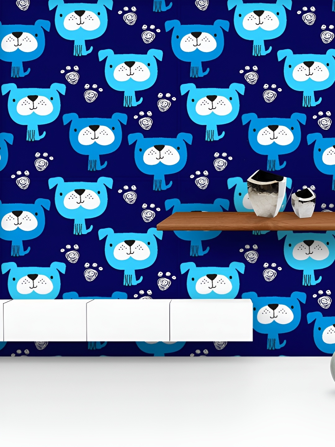 

ArtzFolio Printed UV-Resistant Anti-Bacterial Abstract Blue Dog Pattern Peel & Stick Wallpaper, Multi