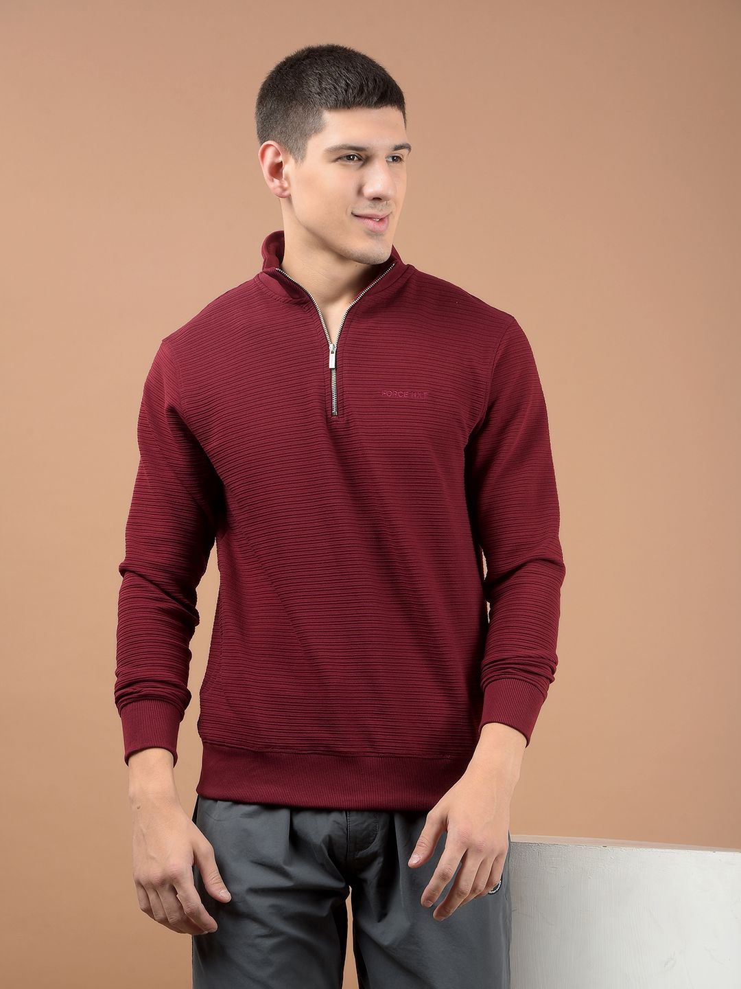 

Force NXT Men Striped Turtle Neck Long Sleeves Pullover Sweatshirt, Maroon