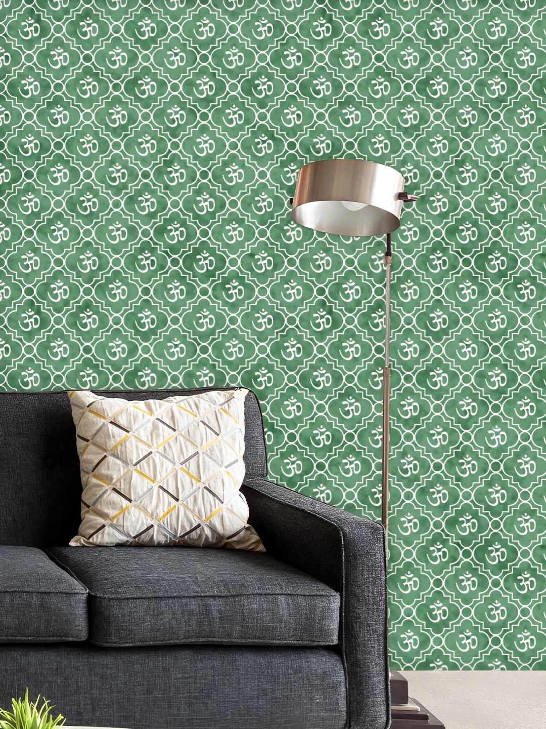 

ArtzFolio Printed UV-Resistant Anti-Bacterial Green White Aum Hindu Symbol Peel & Stick Wallpaper, Multi