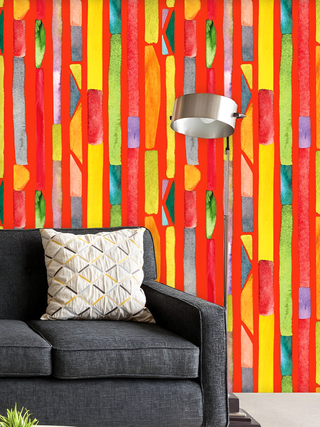 

ArtzFolio Printed UV-Resistant Anti-Bacterial Multicolored Kaleidoscope Lines Peel & Stick Wallpaper, Multi