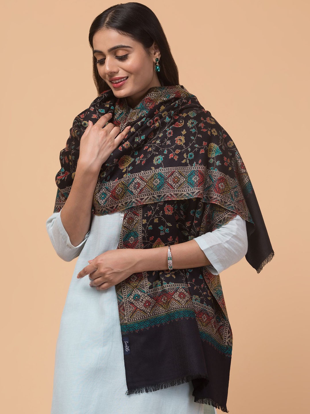 

Tweedle Floral Woven Design Acrylic Shawl, Black