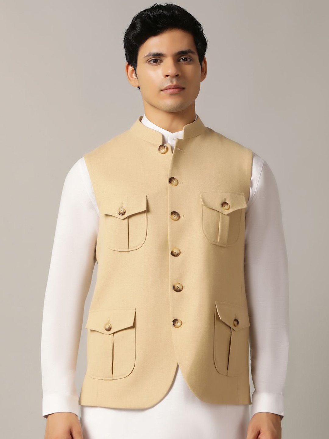 

MODI JACKET Men Tailored Jacket with Patchwork, Cream