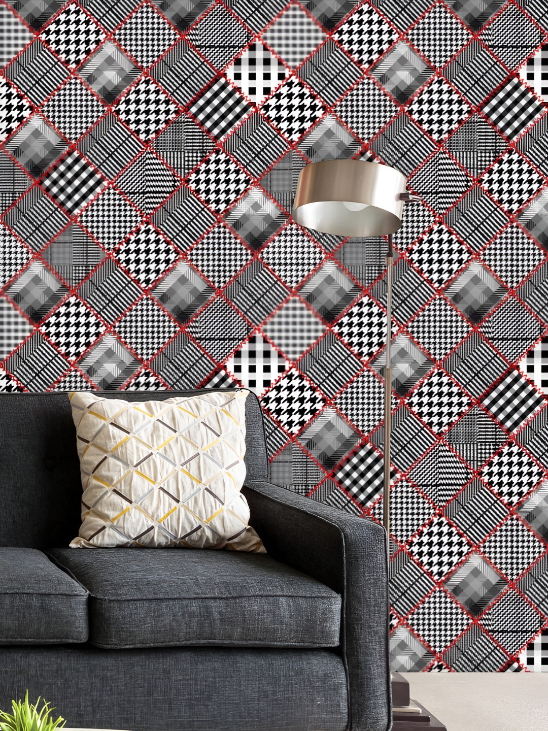 

ArtzFolio Printed UV-Resistant Anti-Bacterial Glen Plaid Style Peel & Stick Wallpaper, Multi