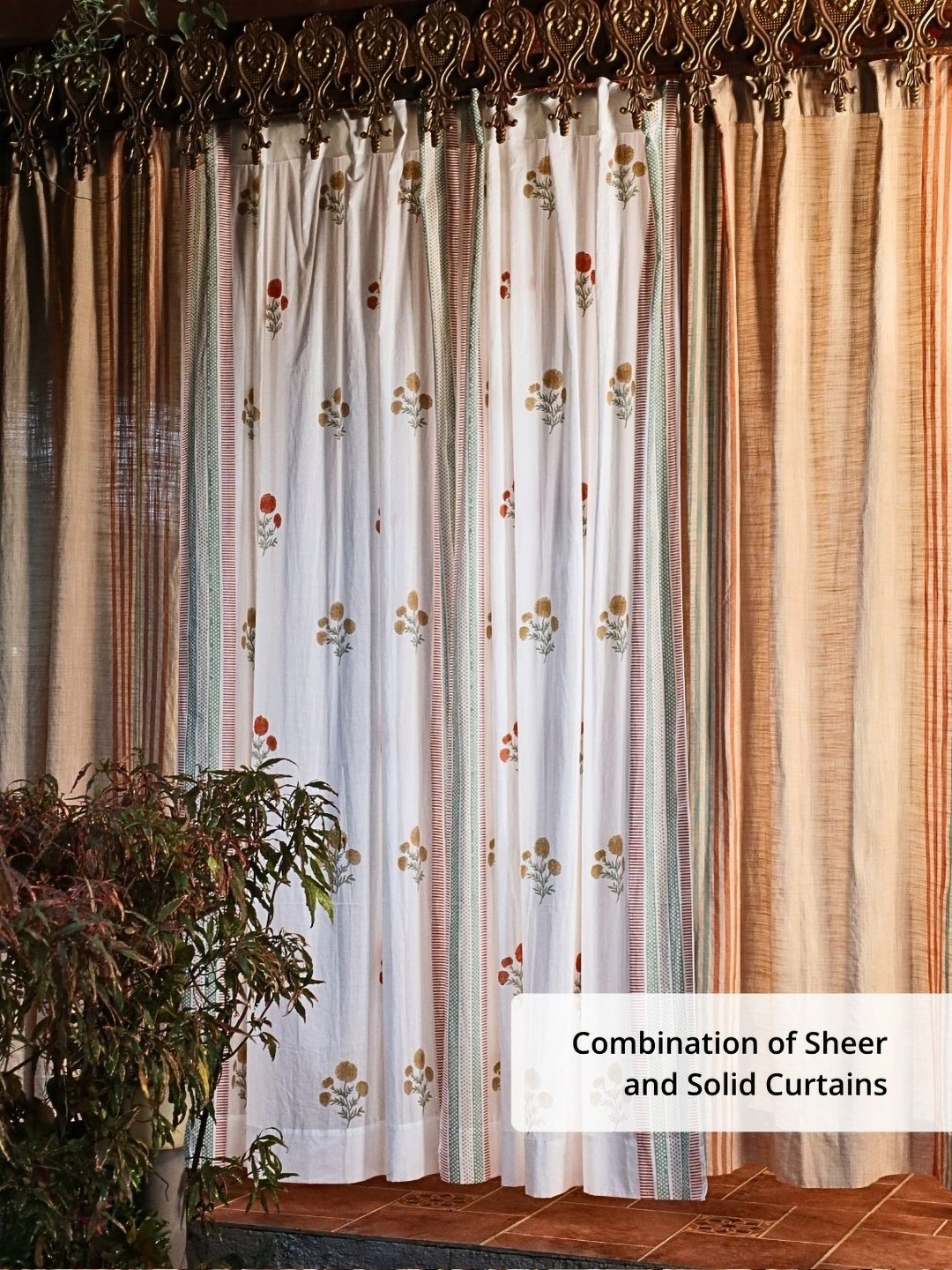 

Peepul Tree 4 Pieces Green & White Floral Sheer Door Curtain