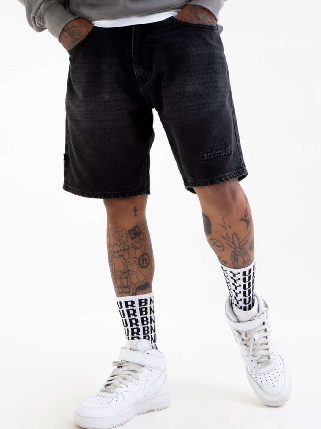 

Urban Monkey Men Washed Denim Shorts, Black