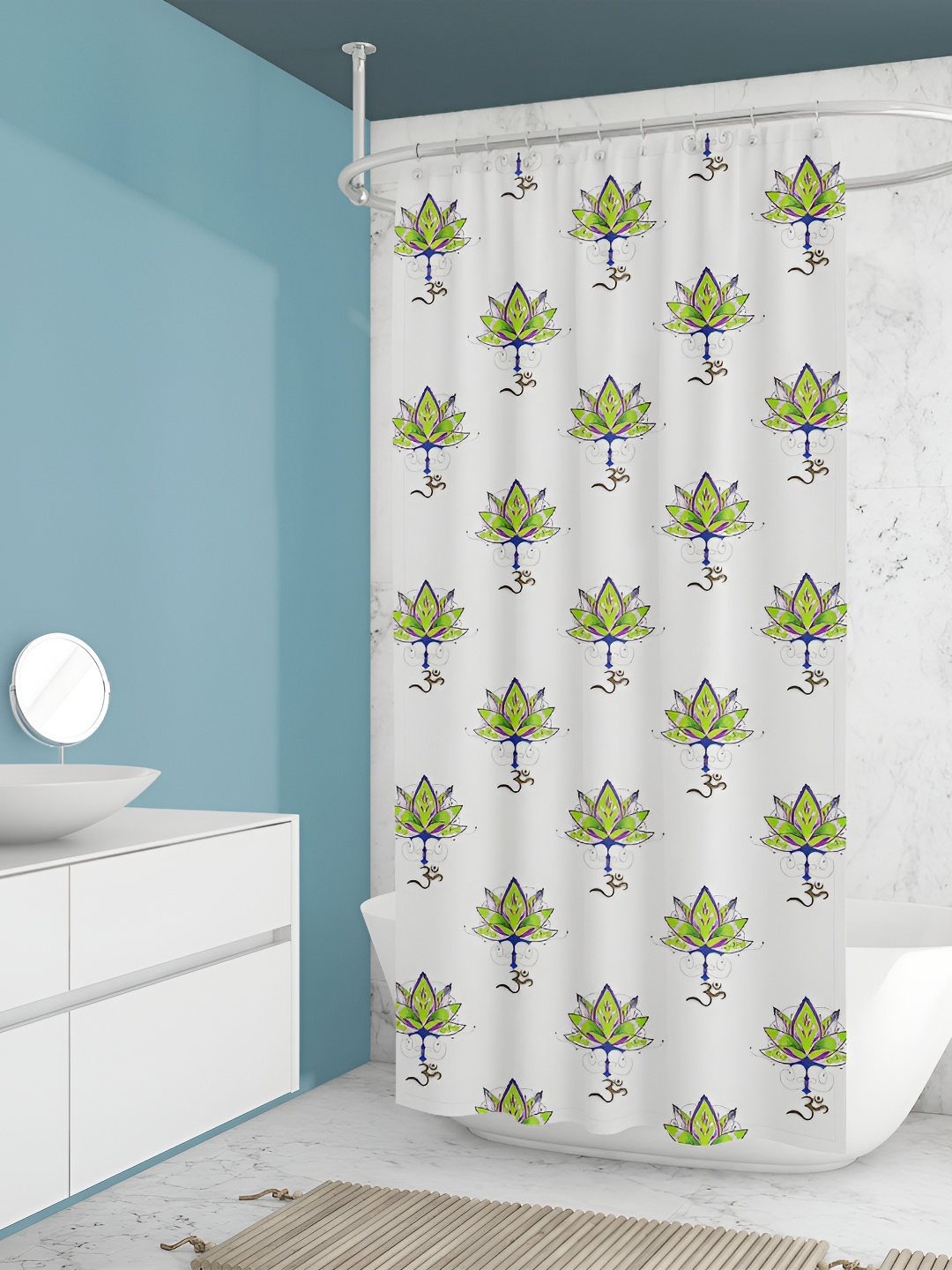 

ArtzFolio White & Green Printed Waterproof Shower Curtain