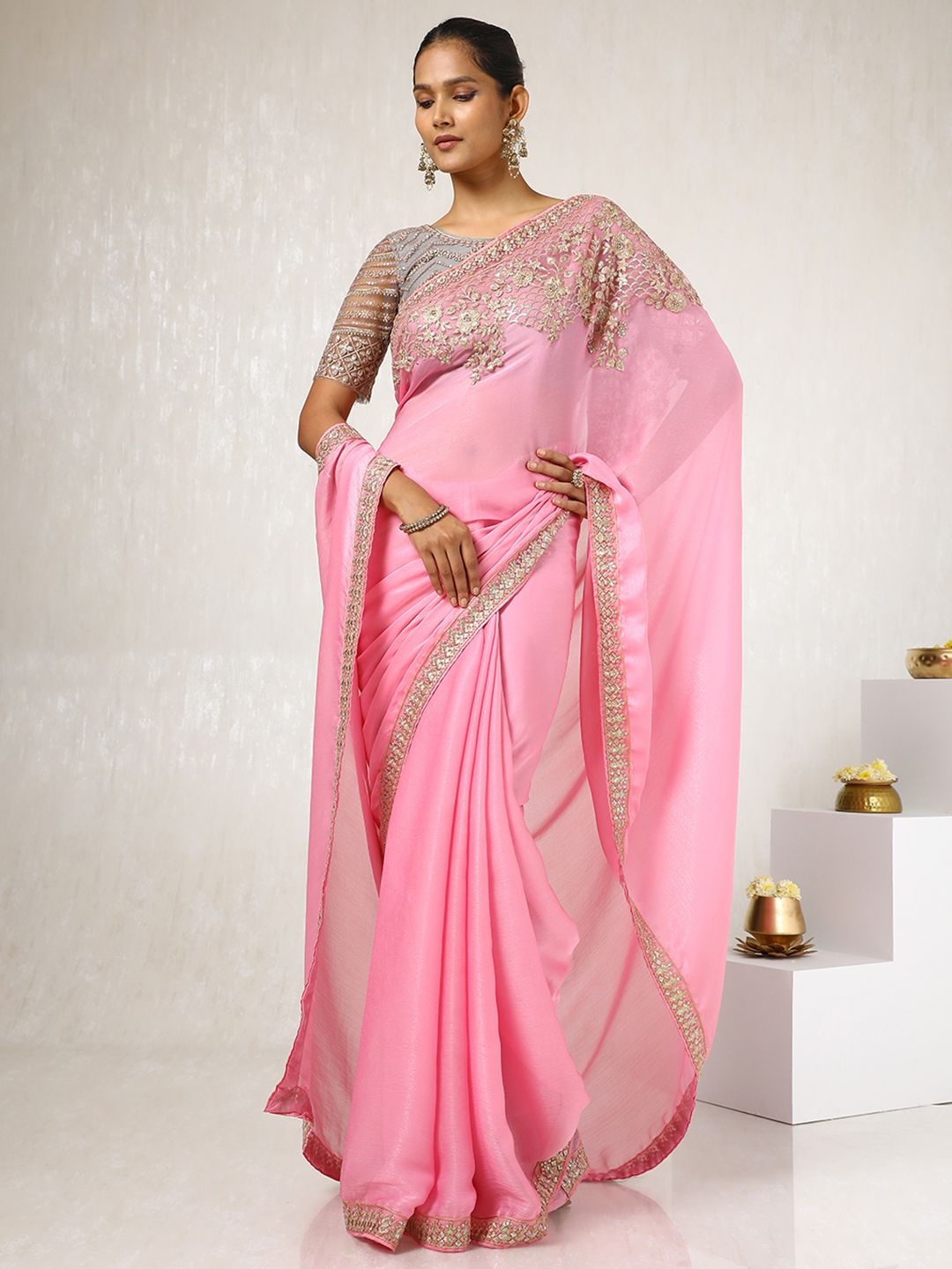 

Soch Embellished Sequinned Pure Chiffon Saree, Pink