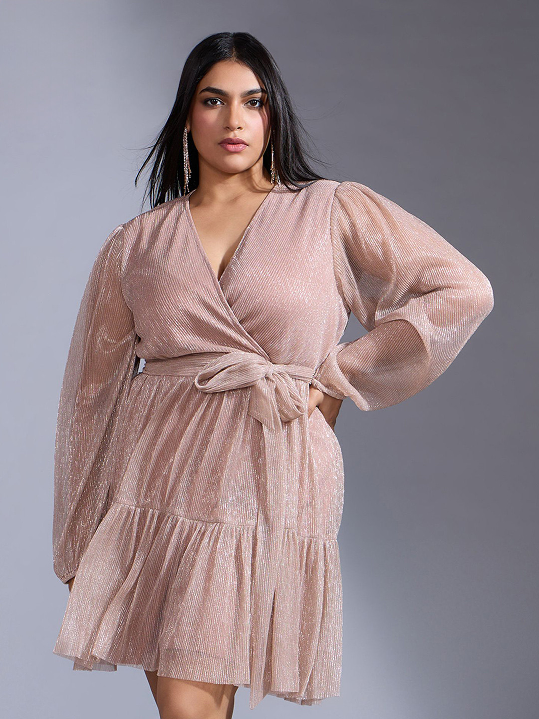

20Dresses Women Puff Sleeve Fit & Flare Mini Dress with a belt, Rose