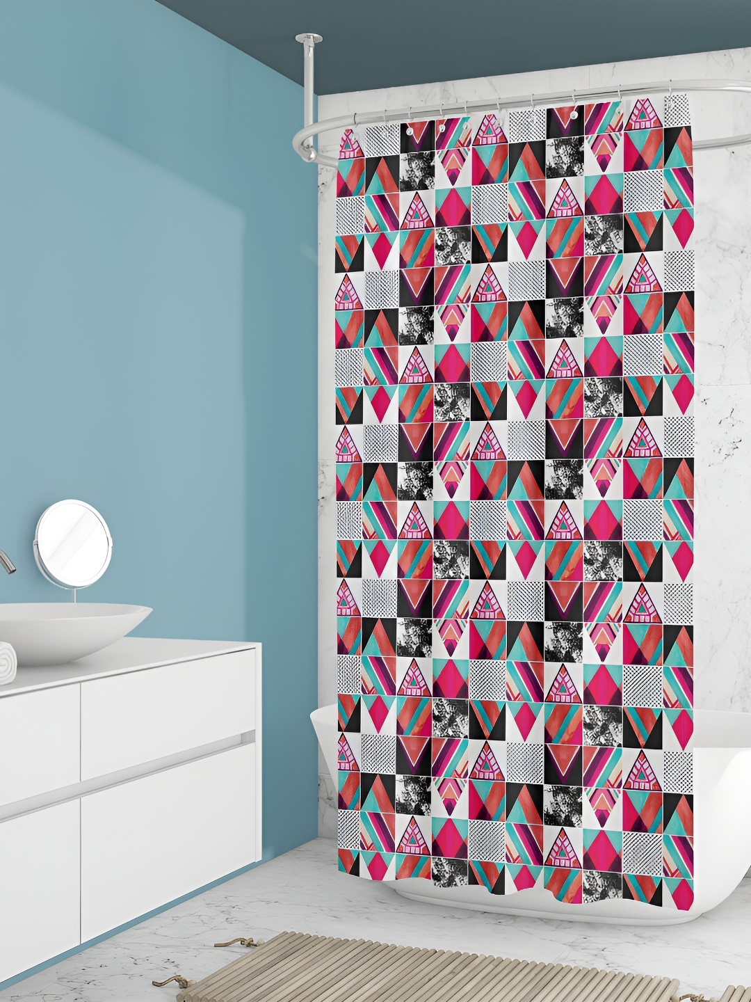 

ArtzFolio Pink and Grey Geometric Printed Waterproof Shower Curtain