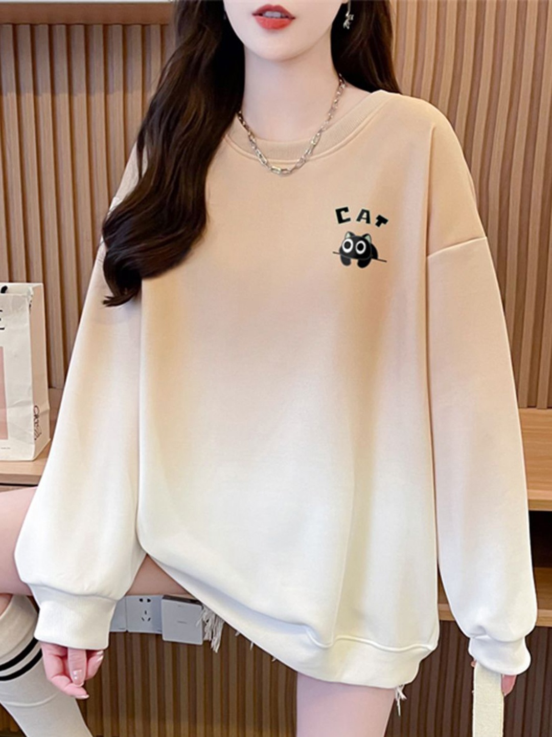

JC Mode Women Printed Round Neck Sweatshirt, Khaki