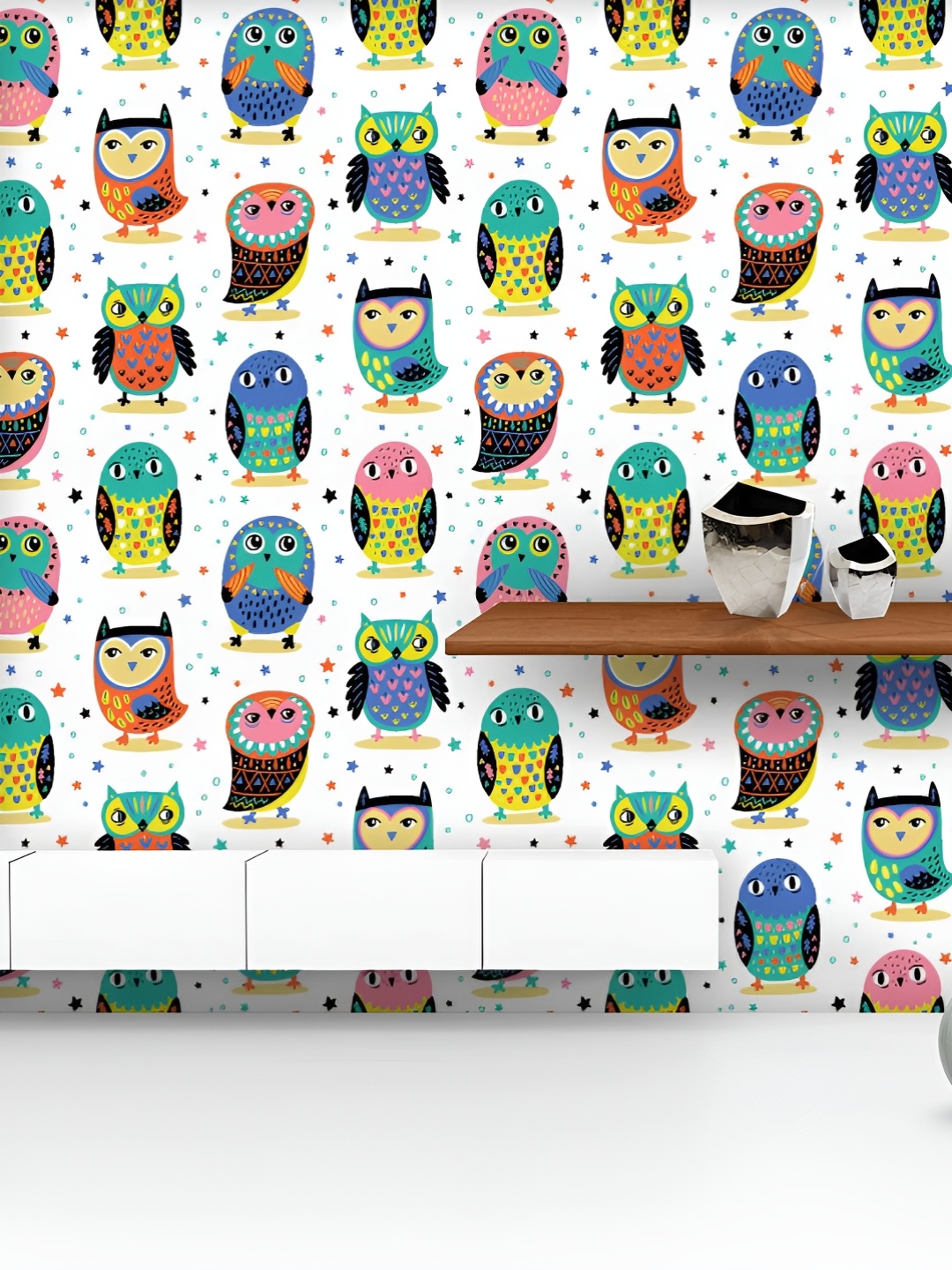 

ArtzFolio Printed UV-Resistant Anti-Bacterial Owls & Stars Peel & Stick Wallpaper, Multi